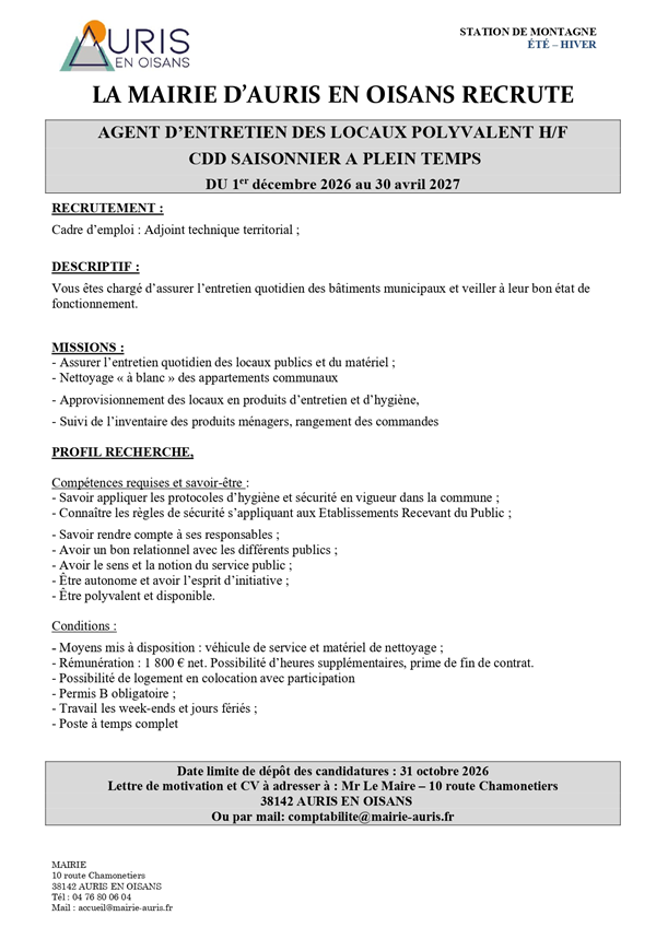 recrutement agent d'entretien