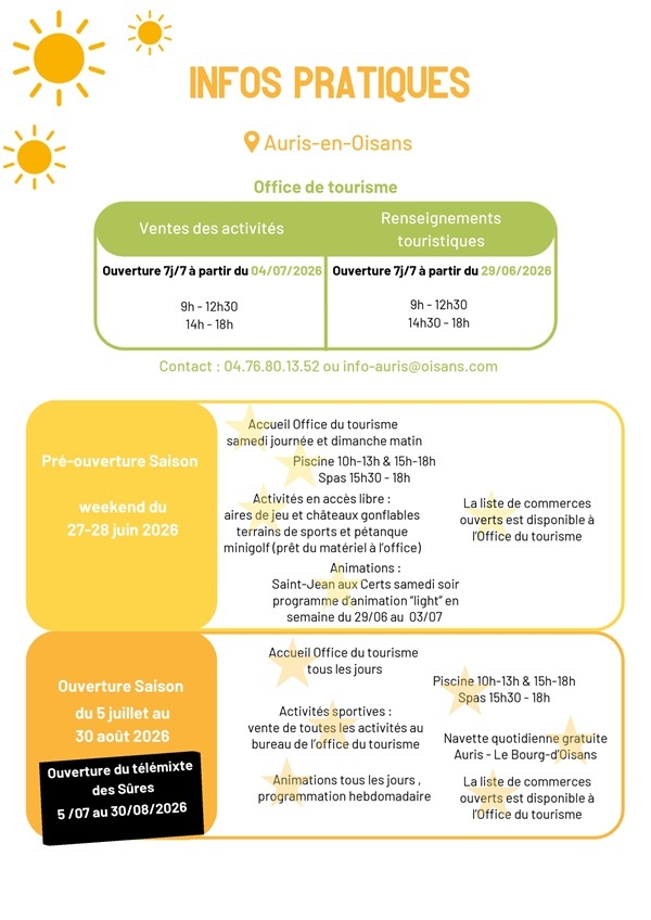 Ouverture saison Auris été 2026 - infos pratiques